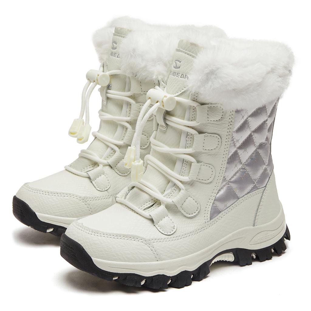 HOBIBEAR Kids Snow Boots Waterproof Outdoor Winter Shoes Warm Faux Fur Lined Elastic Band Boots