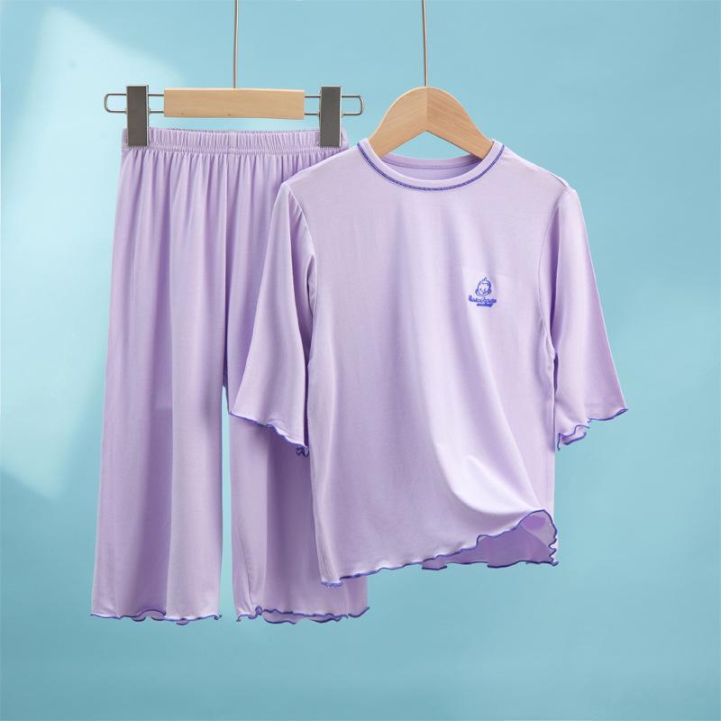 Girls' Modal Summer Pajama Set: Lightweight, Seven-Sleeve Baby Lounge Wear for Air Conditioning.