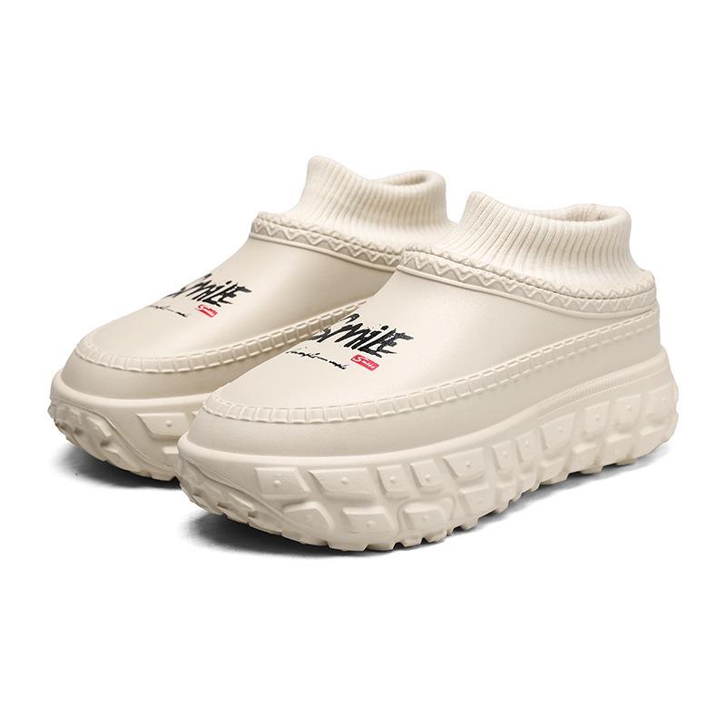 Velvet Cotton Shoes Women's Thick-soled Heightening Thermal Cotton Slippers Wear Non-slip and Dirt-resistant High-heeled Couple Fluffy Shoes