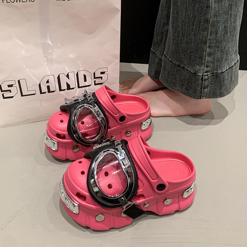 

Очки панк маффин женская обувь лето новый отверстие отверстие пляжная обувь модные сандалии увеличивающие рост сумка голова тапочки 39-40 розы красного