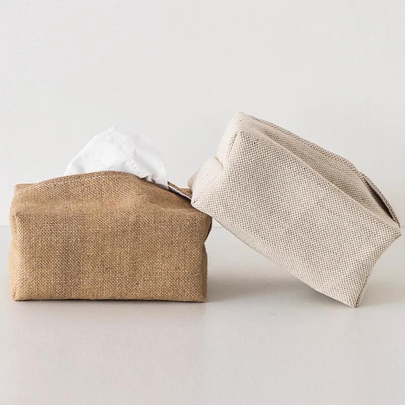 Linen Fabric Tissue Case Cover Box Holder Rectangle Container Home Car Towel Napkin Papers Bag Pouch Chic Table Home Decoration