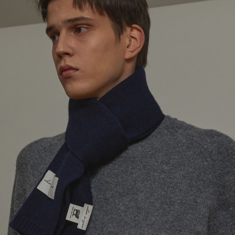 White Project VIRGIN WOOL KNIT MUFFLER_NAVY