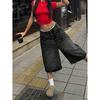 Jeans dritti rétro da donna estivi a vita alta larghi a gamba larga cropped Pantaloni culotte a gamba larga vintage alla moda lavaggio nero