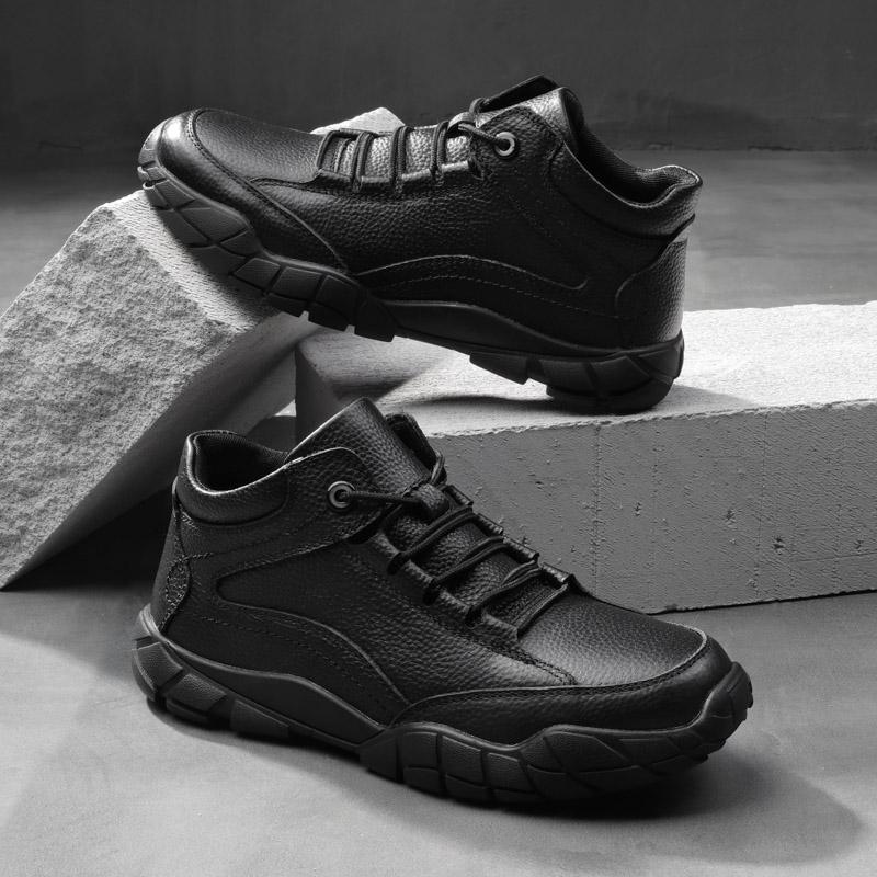 2024 Men's Fall and Winter PU Leather Shoes Padded Thickened Waterproof Casual Men's High-top Shoes Outdoor Sports Snow Boots