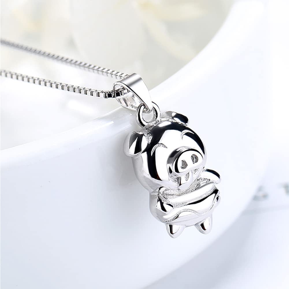 Rockyu Brand Pig Necklace Pendant Men's Necklace Sterling Silver 925 Pure Silver Necklace Cute Stylish Unisex Party Birthday Fashion Accessory