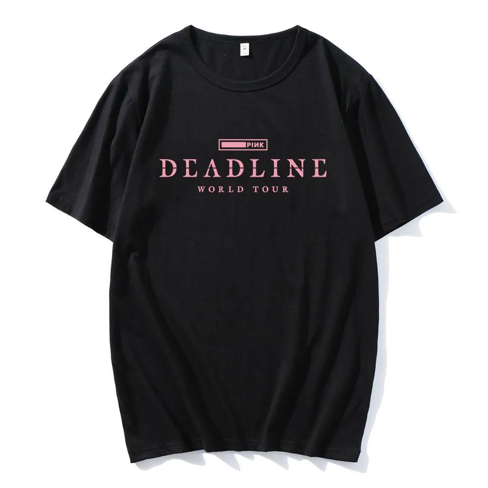 Korean Band Fashion Print Cotton T Shirt BLACK and PINK WORLD TOUR DEADLINE T-shirt Summer Short Sleeve  Unisex Streetwear
