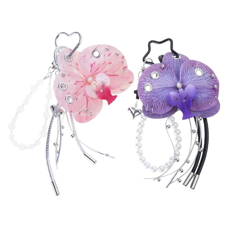 

2Pcs Handmade Flower Tassels Keychain Charm Elegant Floral Design Pearls Accent Hanging Decoration for Bag Jewelry Gift 1