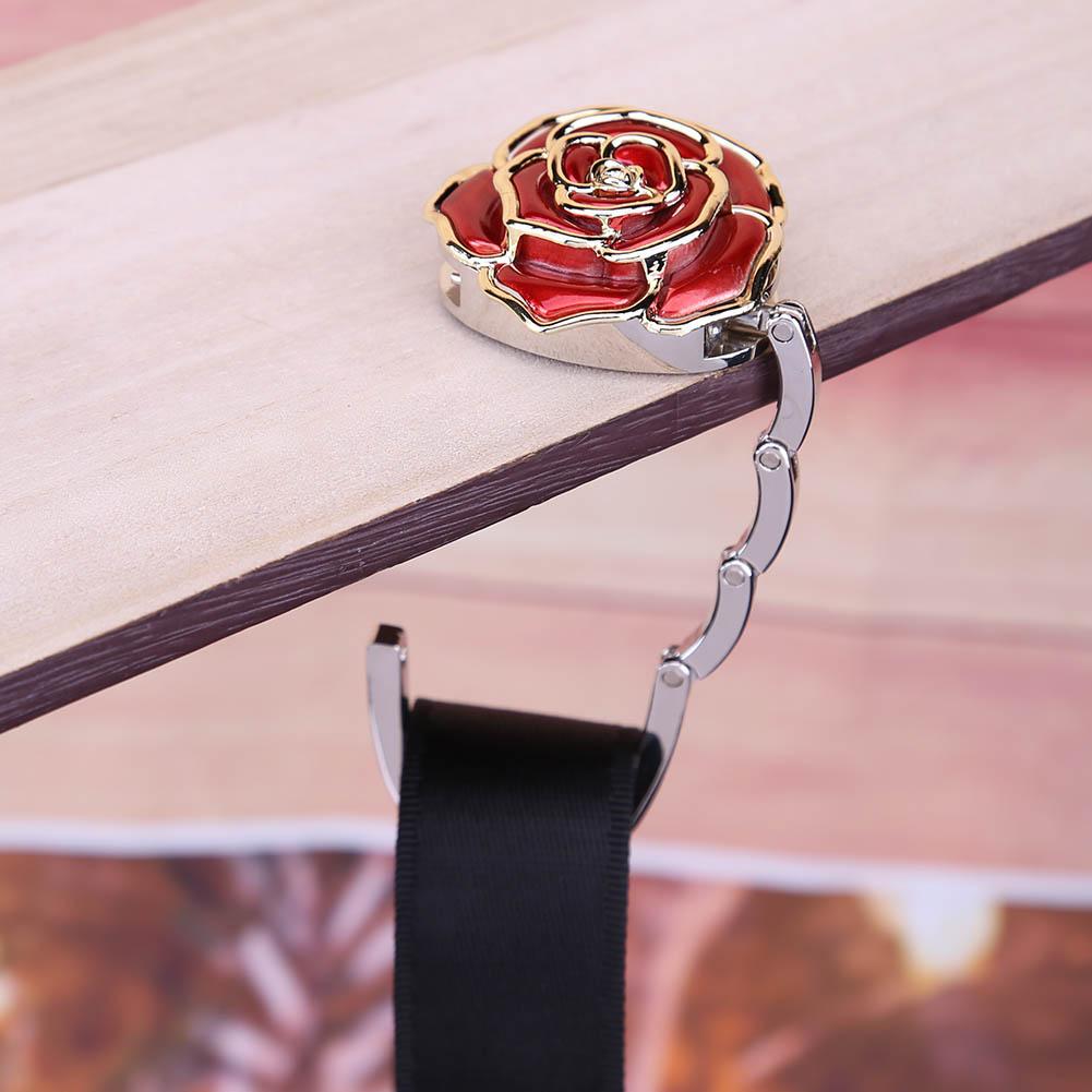Metal Hanger Hook Holder Unique Folding Rose Pattern Fashion Table Hook 1Pcs Alloy Purse Handbag Bag Parts Accessories