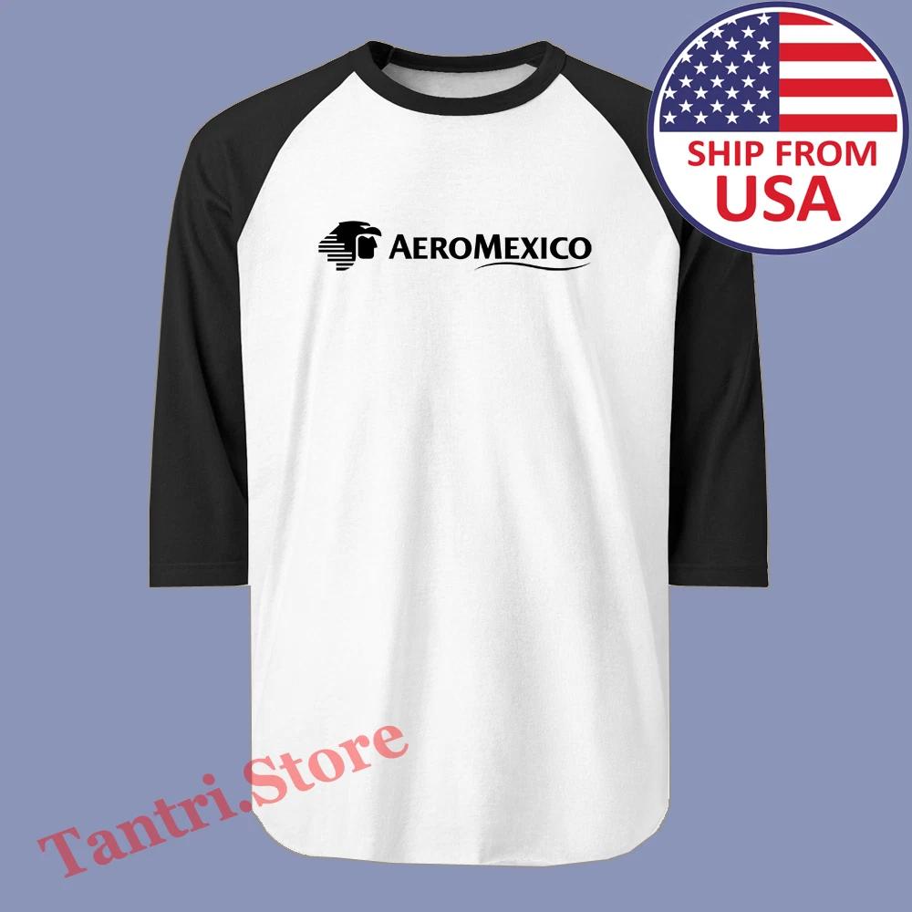 AeroMexico Airlines Men s Raglan White Black Size S to 2XL S