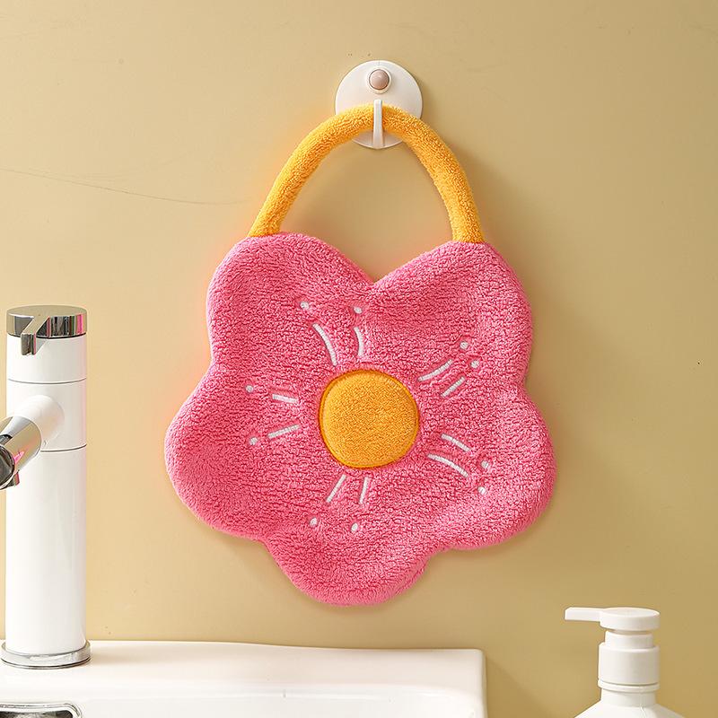 

1pc Hand towel with hanging flower shaped design, household kitchen absorbent handkerchief