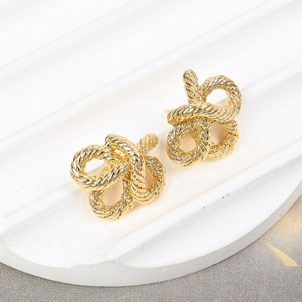 French Gold Bow Knot Stud Earrings In S925 Silver