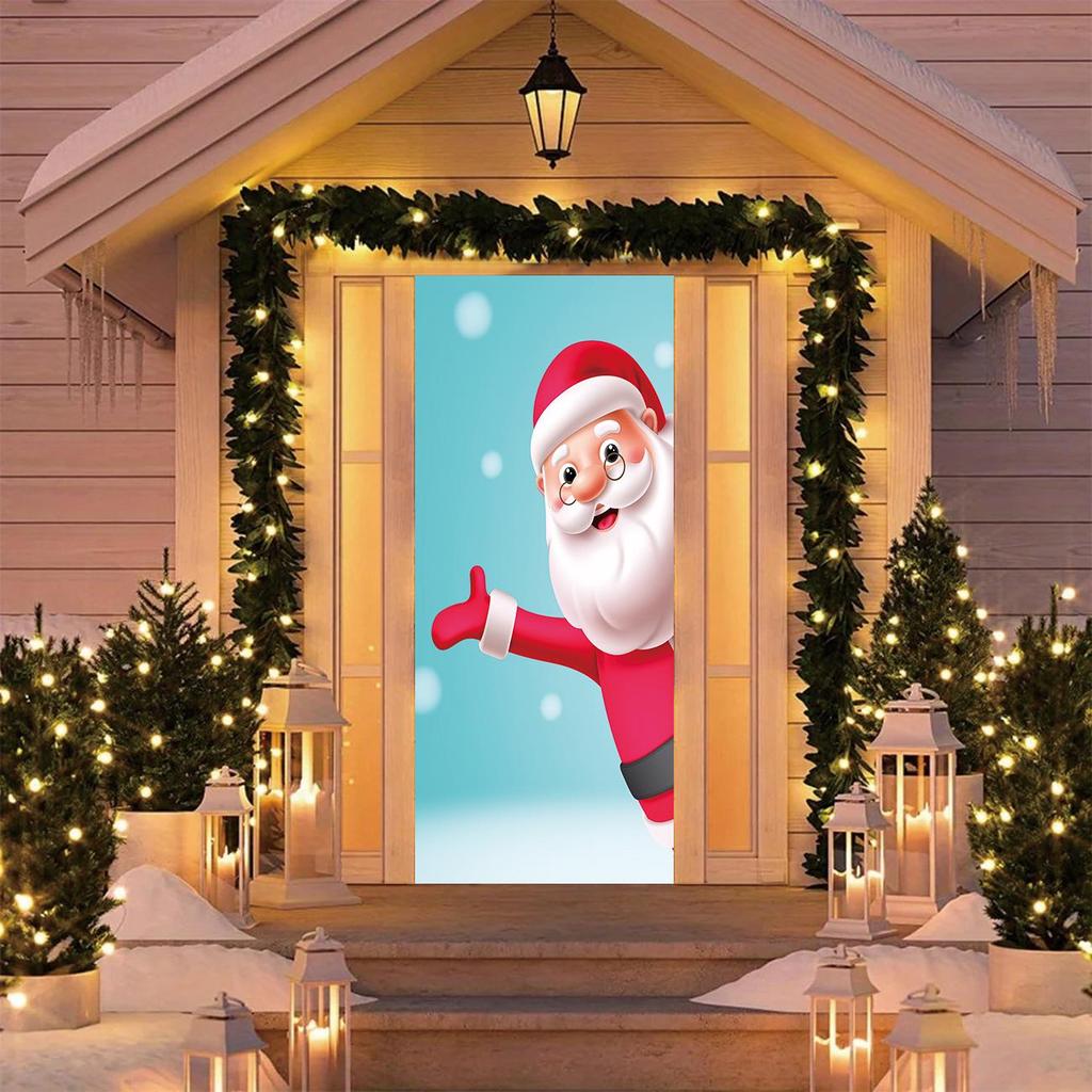 Four-Sided Stretch Christmas Door Cover - Easy Install with Festive Pattern