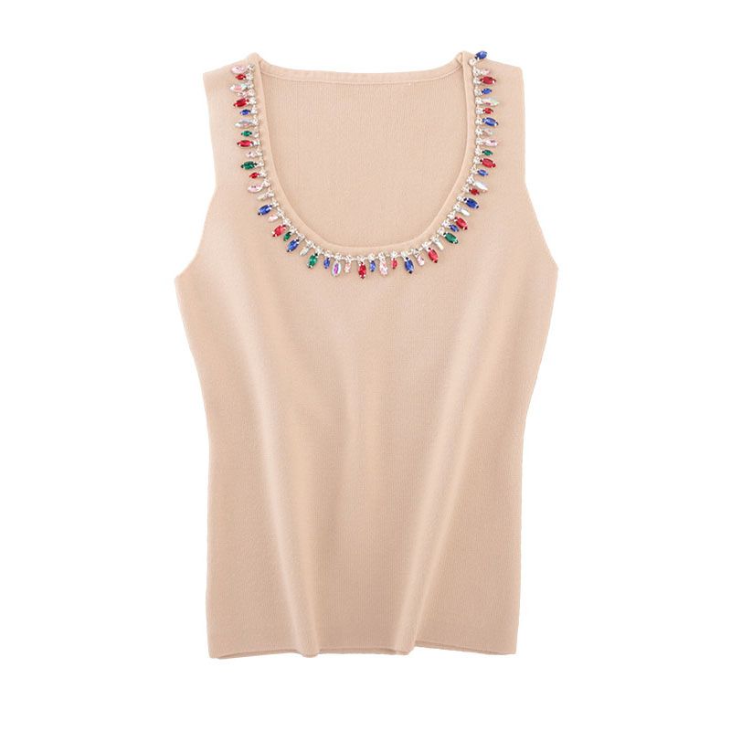 Accessible Luxury Import Rhinestone U-Collar Knitting Vest Fashion Fengcai Color Diamond Chain Inner Camisole