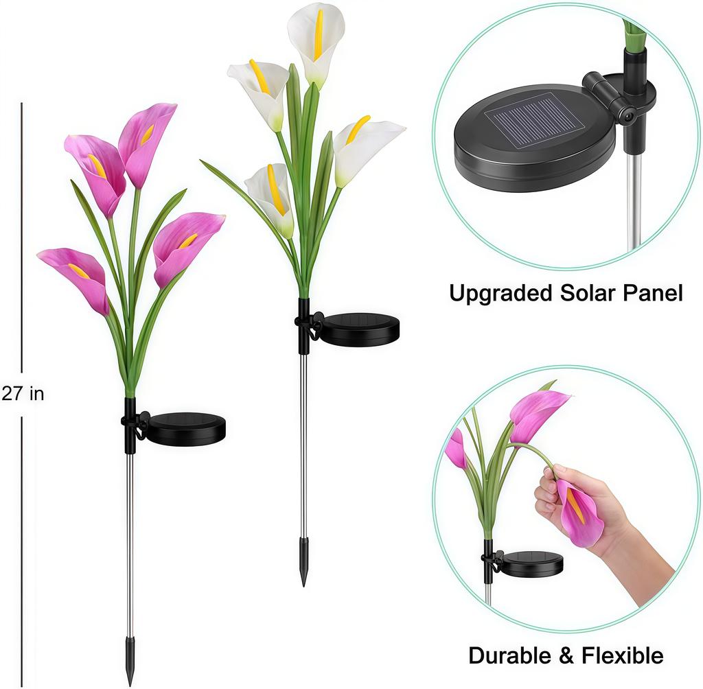 1PC 4 Heads Calla Lily Solar Pile Light, Solar Garden Light, Outdoor Waterproof Terrace Porch Backyard Garden Passage Decoration