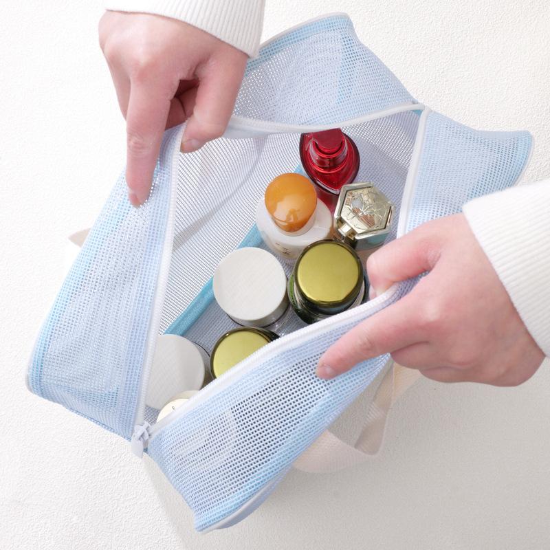 Compact Travel Cosmetic Bag with Breathable Mesh and Handle for Organized Toiletries