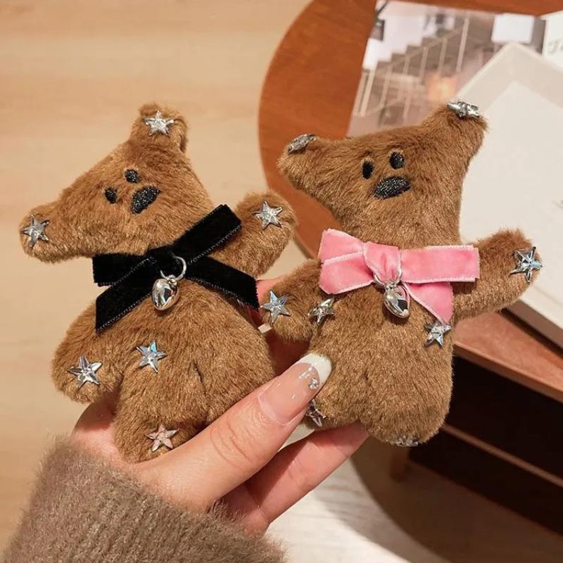Cute Soft Plush Bow Tie Bear Hairpin For Women Decoration Creative Barrettes Girl Bangs Cartoon Bb Clip Hair Accessories