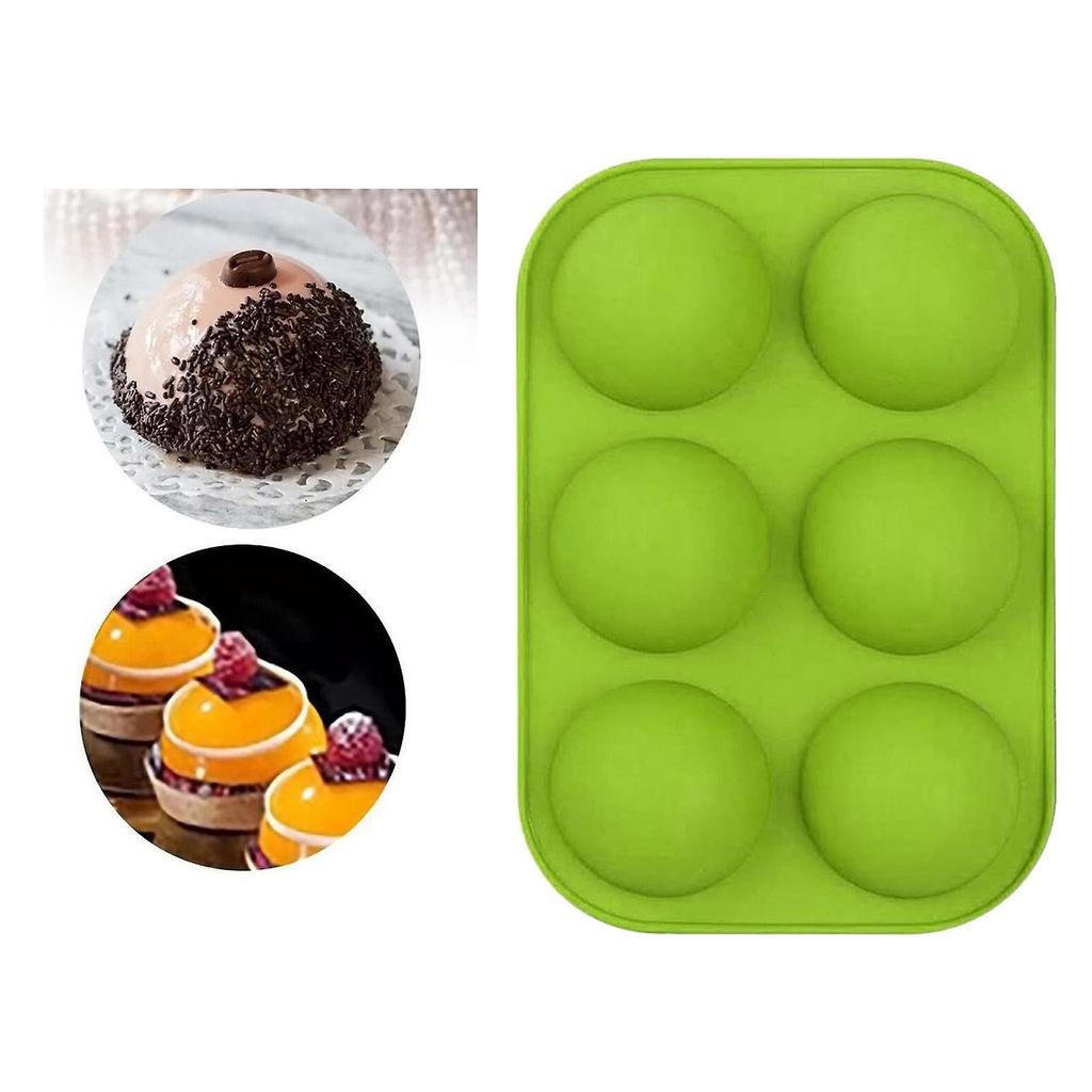Round Silicone 6 Holes Semi-Sphere Non Stick Mold Cake Baking Mould Green