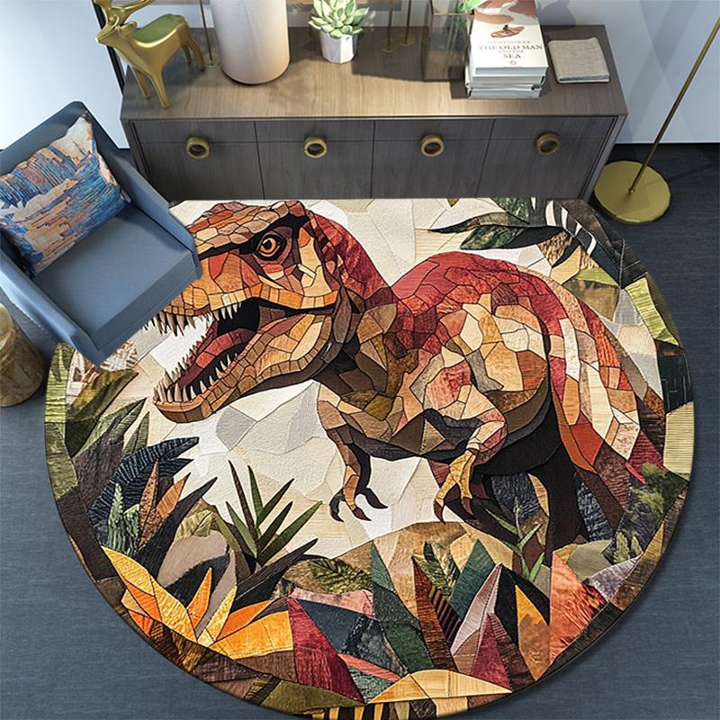 T-Rex Dinosaur Round Area Rug,Carpet Rug for Living Room Bedroom Sofa Playroom Decor,Non-slip Floor Mat