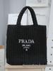 Striped Handmade Straw Tote with Letter Embroidery - Casual Beach Travel Bag