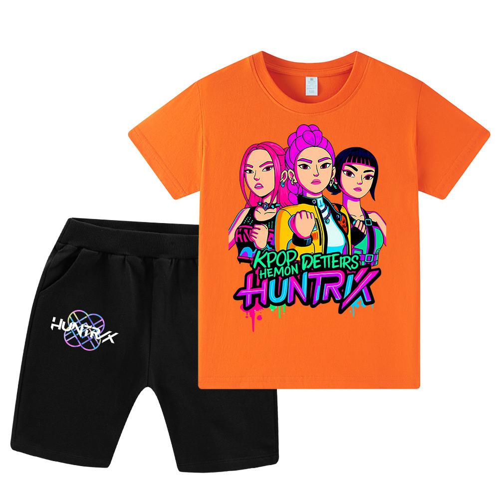 WA1210 Kids Boys Girls Kpop Rumi Zoey Mira Print Short Sleeves T-shirt Shorts Pants Sets