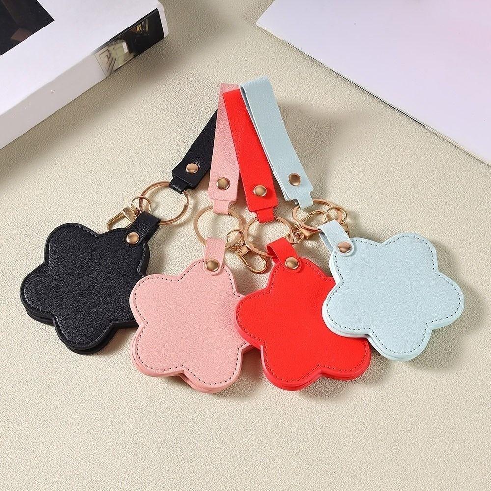 Rotate Small Mirror Stars Shape Makeup Mirror PU Leather Car Key Holder PU Leather Pendant Korean Style Bag Hanging Accessory
