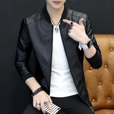 New Leather Men Slim Korean Version Handsome Coat Male Trend Stand Collar Motorcycle Simulation Leather Jacket All Matching Leather