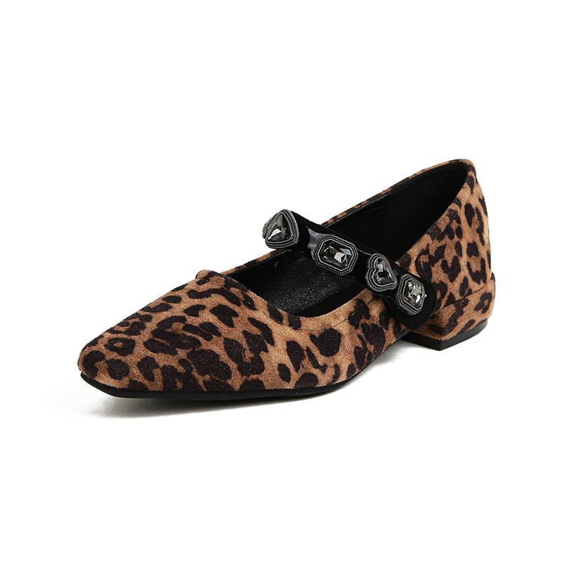

Исинда темперамент маленькая квадратная голова любовь леопардовый принт стразы ремень мелкая горловина Мэри Джейн туфли-лодочки женские 43 цветной печати леопарда