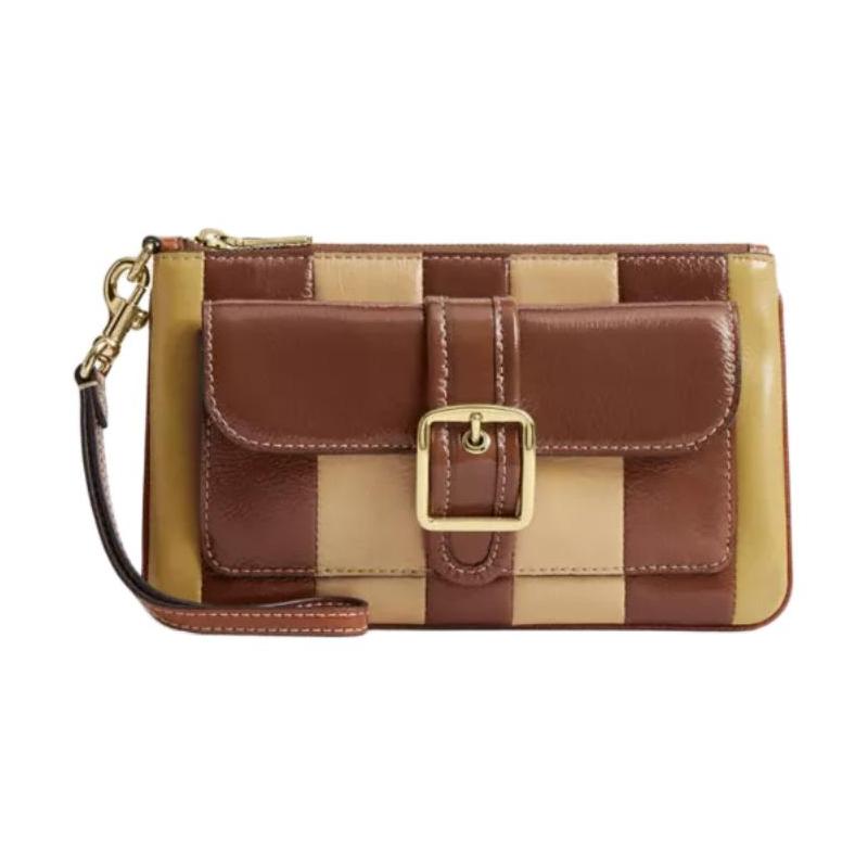

COACH Ashton 19 patchwork design leather clutch small women s gold/mahogany золотий