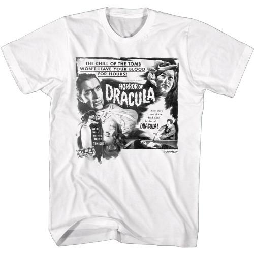 Hammer Horror B and W Horror of Dracula White Adult T-Shirt Unisex T-Shirt L