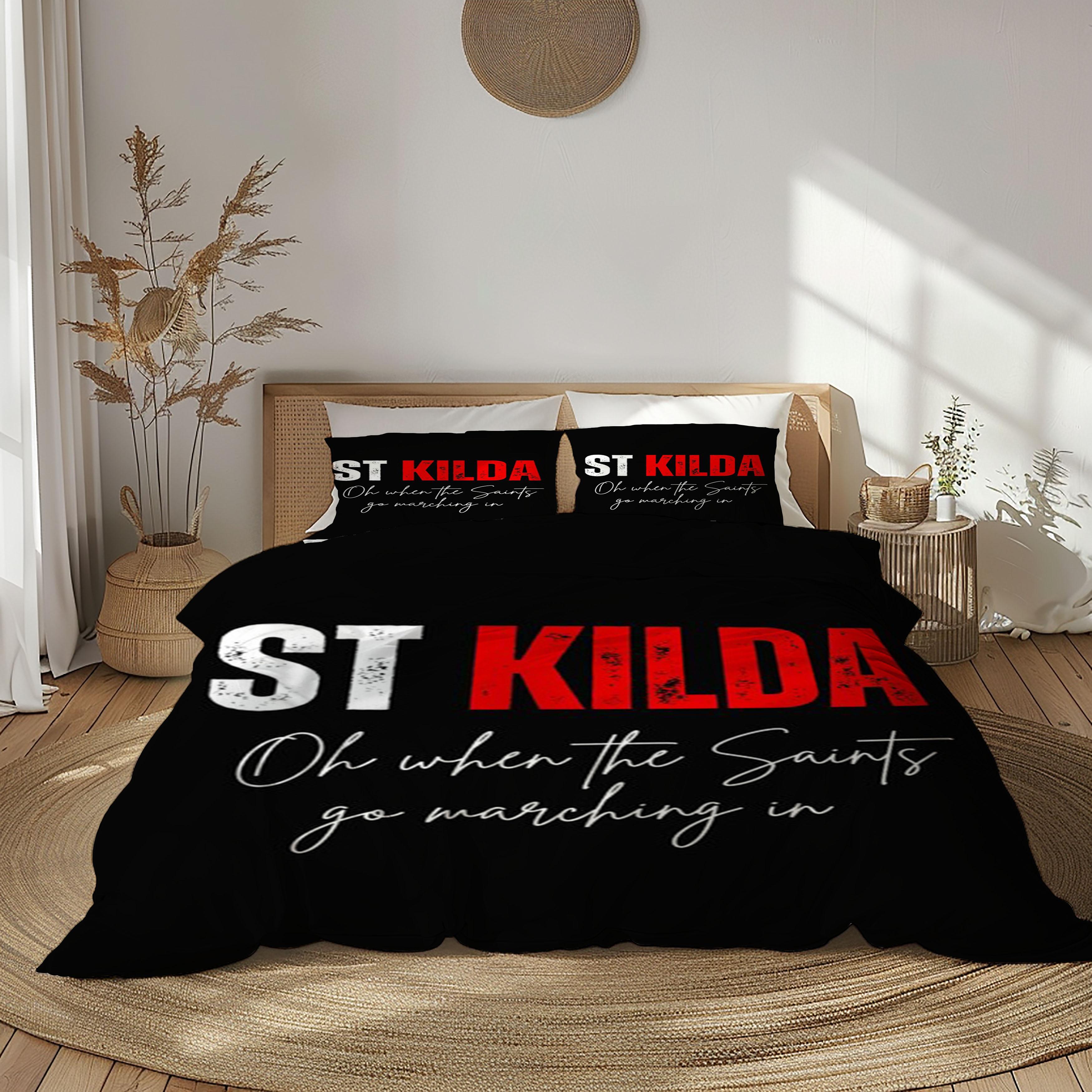 St Kilda Saints Slogan Duvet Cover Set King Queen Double Full Twin Single Size Bed Linen Set 135x200cm