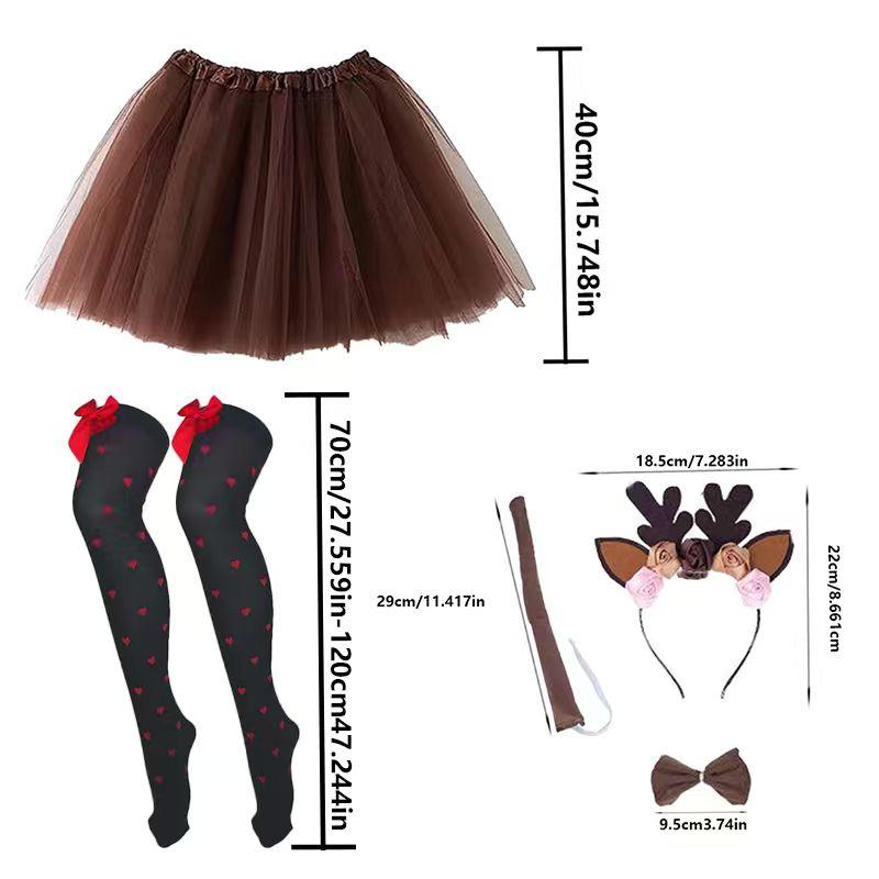 PESENAR Rentierkostüm für Erwachsene Tüllrock mit Rentier-Stirnband Temporäre Tattoos Socken Hirsch Cosplay Kostüm Weihnachten Kostüm