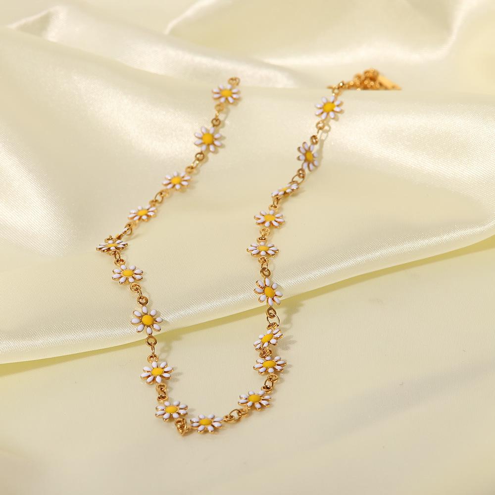 Stainless Steel Daisy Flower Bracelet Necklace for Women Girl Candy Color Sunflower Waterproof Non Fading Jewelry