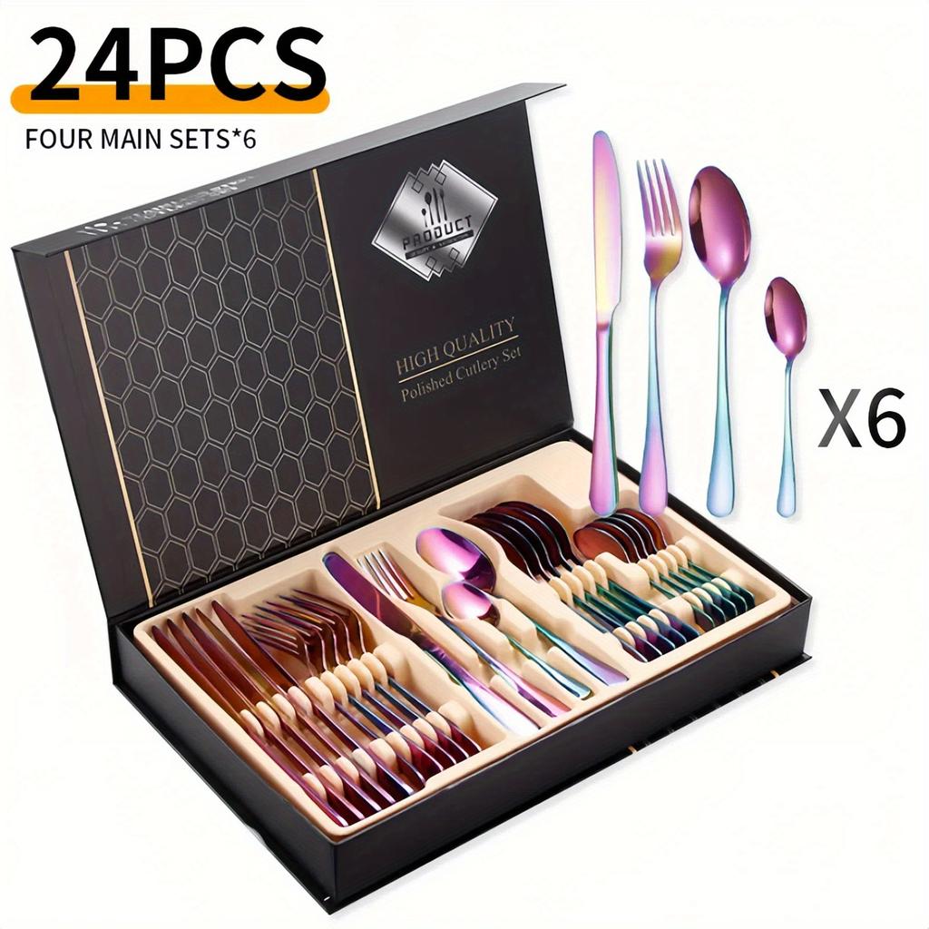 24Stainless steel cutlery set - Mirror-polished fork  knife  and spoon set  Suitable for home use  Hotel Weddings and banquets Dishwasher