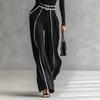 Completo Top a Collo Alto a Manica Lunga con Pantaloni a Gamba Larga Striscia Laterale Cintura Regolabile