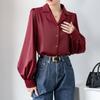Women's Black Satin Shirt - 2026 Spring/Fall Loose Fit with Stylish Suit Collar and Long Sleeves