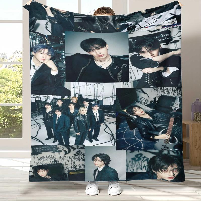 HD Stray Kids Kpop Star Flannel Blanket,Ultra Soft Warm Plush Throw for Home Bedroom Bed Sofa Cover Camping Picnic gift