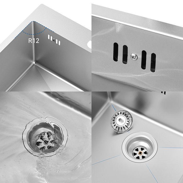 Évier Cuisine 44x49x20CM en Acier Inox Argent Évier 1 Bac avec Distributeur de savon et Système de Drainage