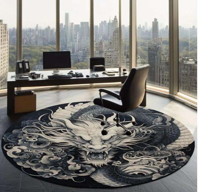 

Dragon Round Carpet Door Mat Anti Slip Floor Mats for Home Hotel Living Room Decoration Carpets 40x40cm