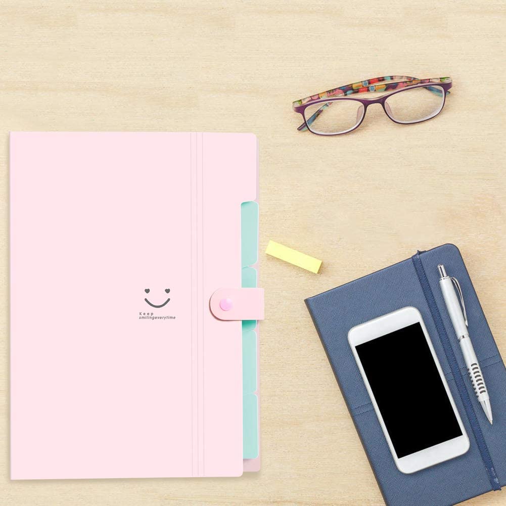 4 Packs Expanding File Folder with 32 Labels 5 Pockets A4 Letter Size Accordion Folder Paper Organizer for School and Office