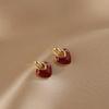2024 Exquisite High-End Retro Silver Needle Red Heart Flower Earrings for Women