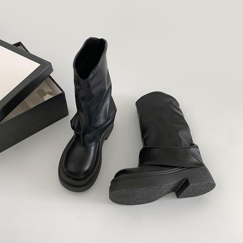 Fashion retro British style thick heel platform Martin boots women's 2025 summer versatile new trouser tube boots short boots