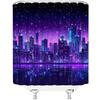 New York Shower Curtain City Night View Cyberpunk Cityscape Skyline Building Scenery Fantasy Bathroom Curtains with Hooks