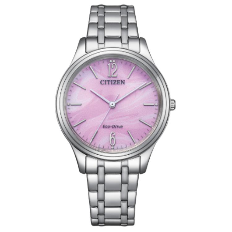 CITIZEN Collection 50m Water Resistant Light Powered Quartz Movement Stainless Steel Strap EM0411-71X Pink Watch Dial