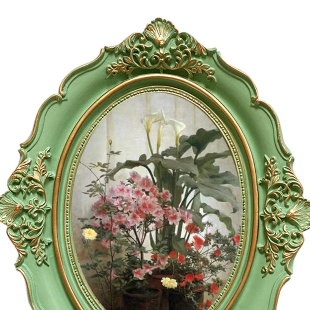 Picture Frame Oval Antique Retro Ornate Elegant Photo Holder Photo Gallery Art for Wall Table Living Room Hallway Home Decor