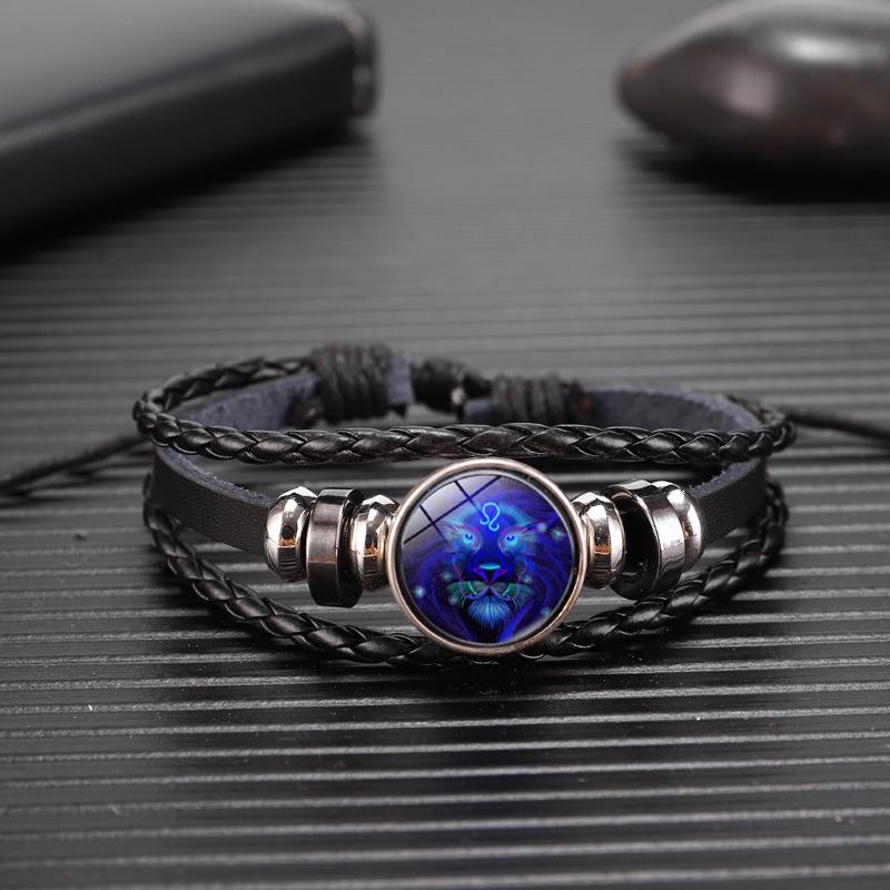 Twelve Constellations Leather Bracelet - Retro Korean Braided Design for Couples and Students
