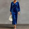 Women's Velvet Cowl Neck Sleeve Long Dress with Side Slit