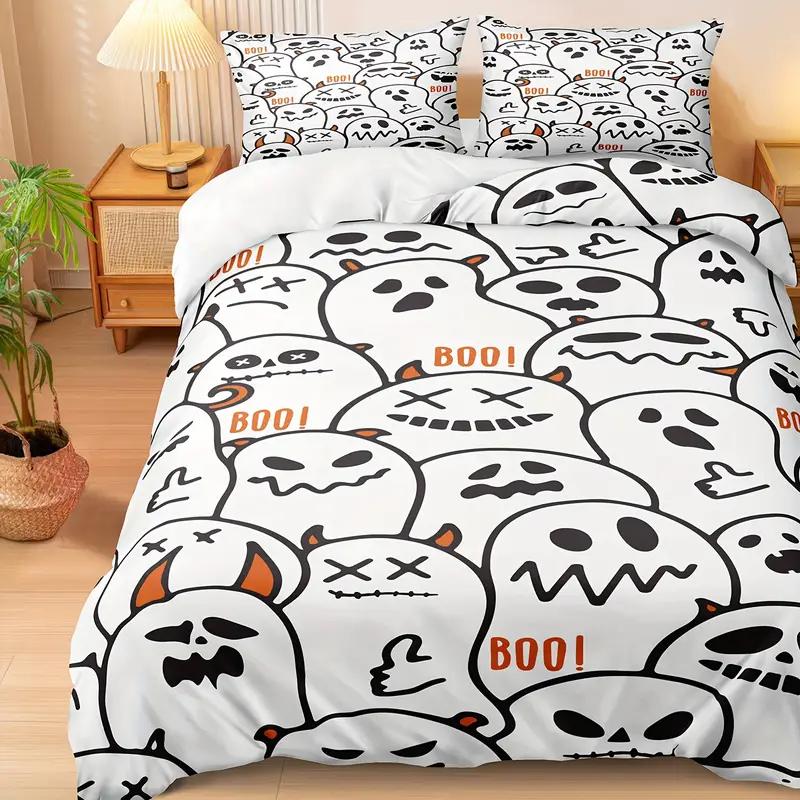 Halowen Comfortable Quilt Cover Set Halowen Theme Comfortable Beding Set Digital Print Plaid Patern Lovely Ghost Pumpkin One Comfortable Quilt Cover