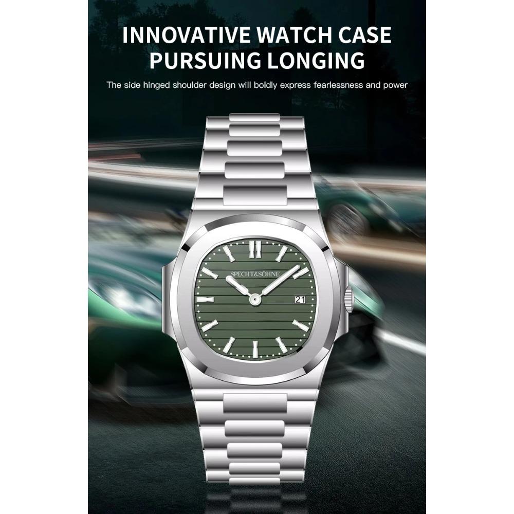 Specht & Söhne New Fashion Ultrathin Mens Watch 39MM Quartz Wristwatch Stainless Steel Waterproof Calendar 5711 Watches For Men