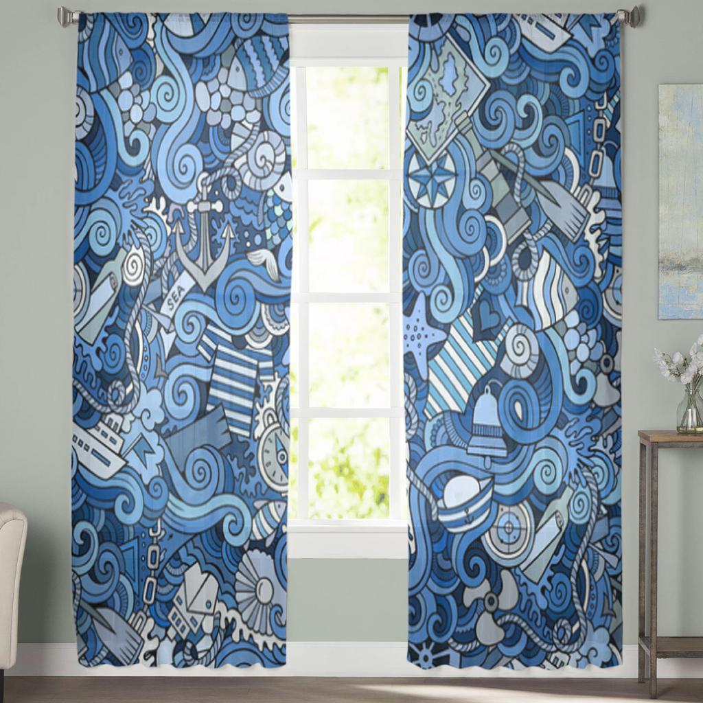 Abstrakcyjne Morskie i Marynistyczne Przezroczyste Zasłony do Salonu Przezroczysta Tiulowa Zasłona Okienna Dekoracja Sypialni Kuchni Zasłony Woalowe