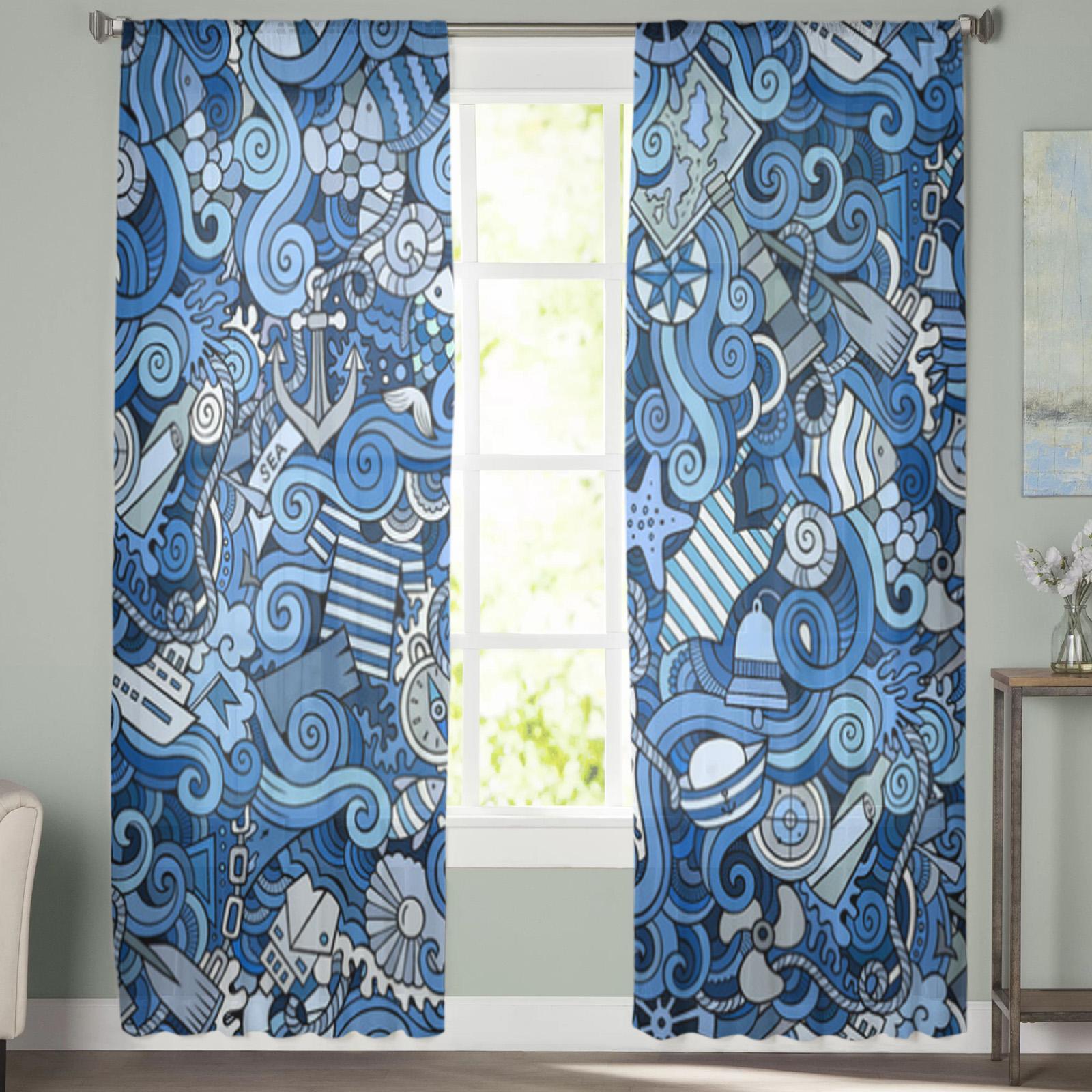Абстрактные морские и прозрачные шторы для гостиной — фото 3